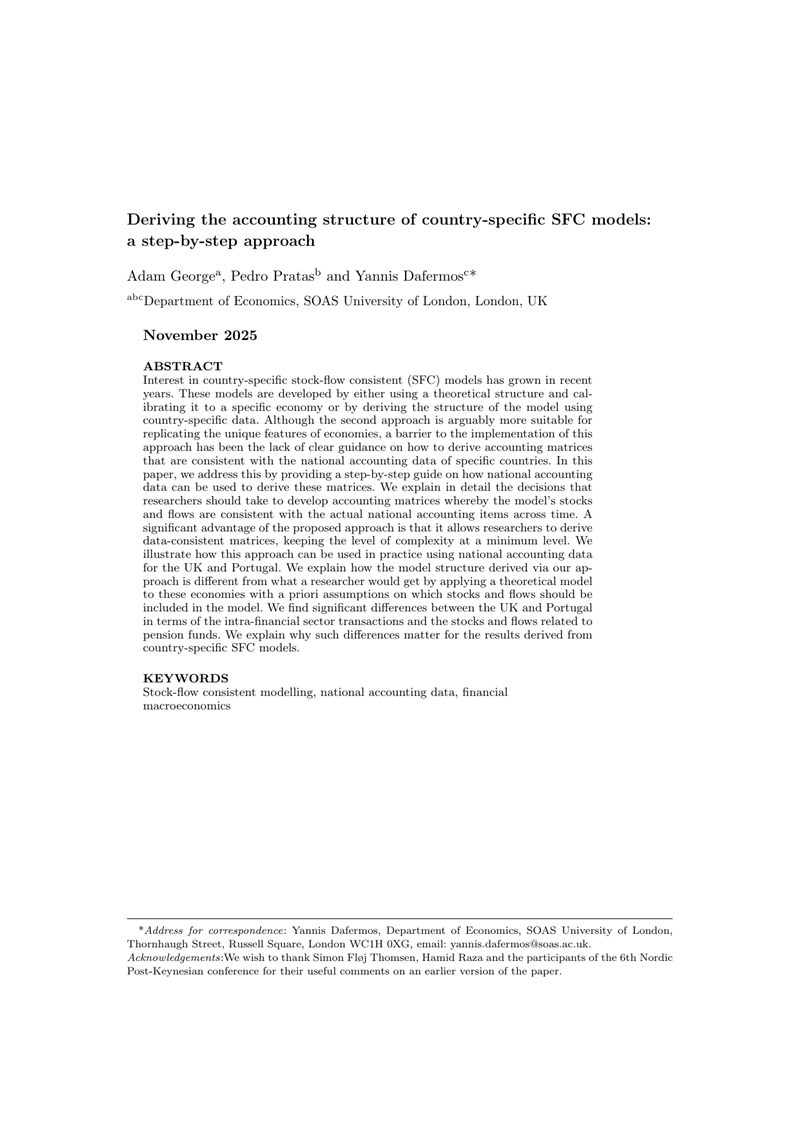 First page of 'Deriving the accounting structure of country-specific SFC models: a step-by-step approach'