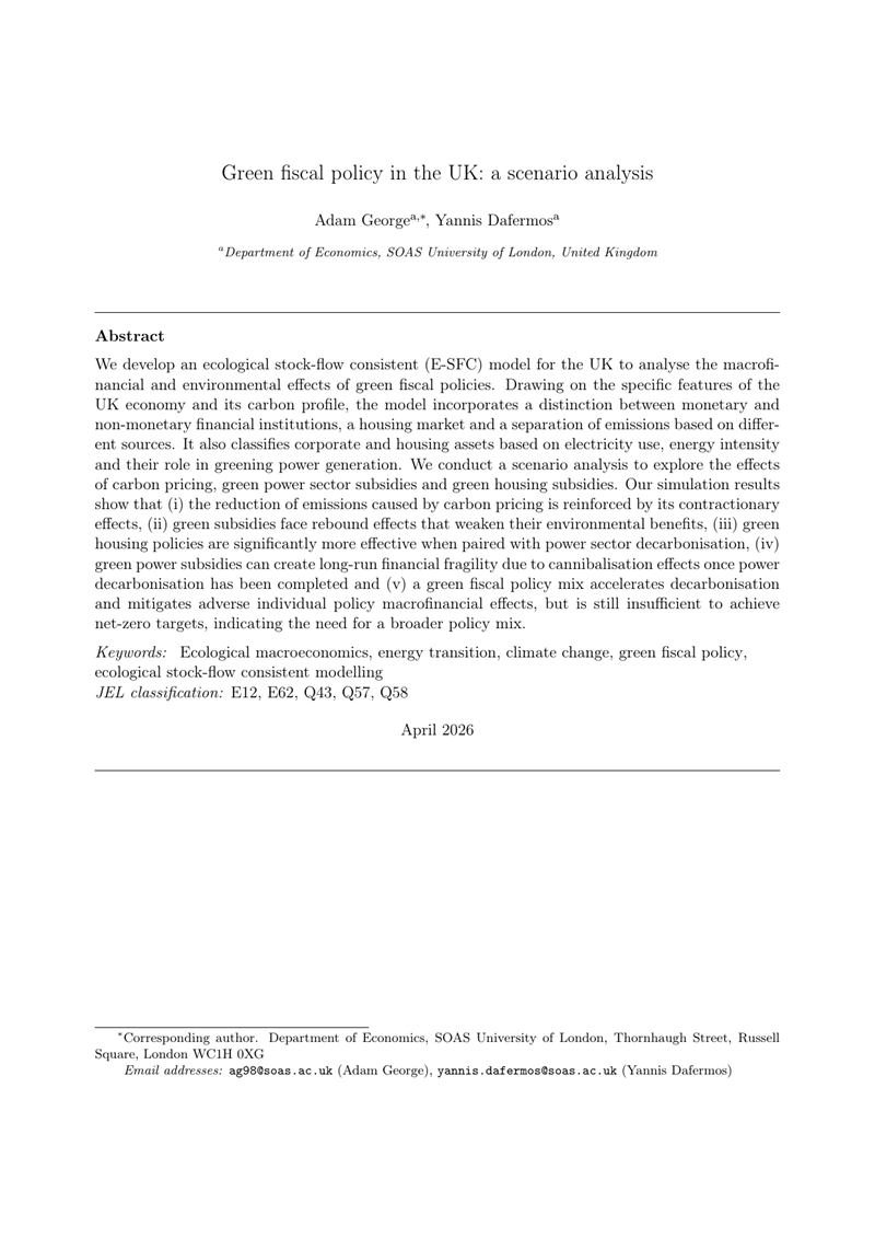 First page of 'Green fiscal policy in the UK: a scenario analysis'